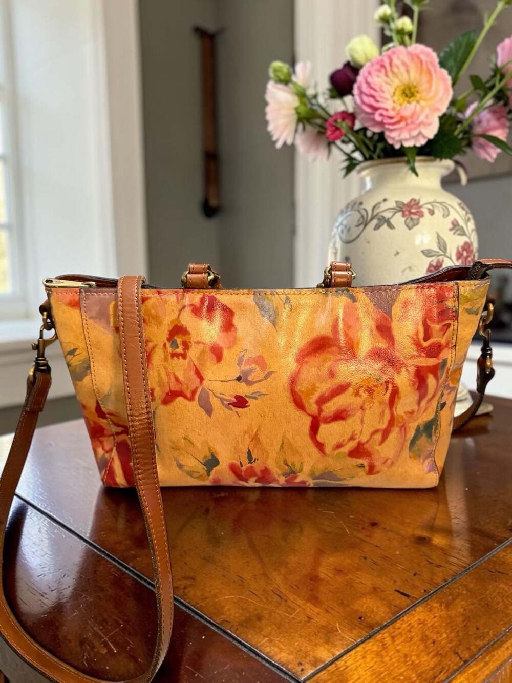 Patricia Nash Aileen Leather Top Handle Satchel in Prairie Rose